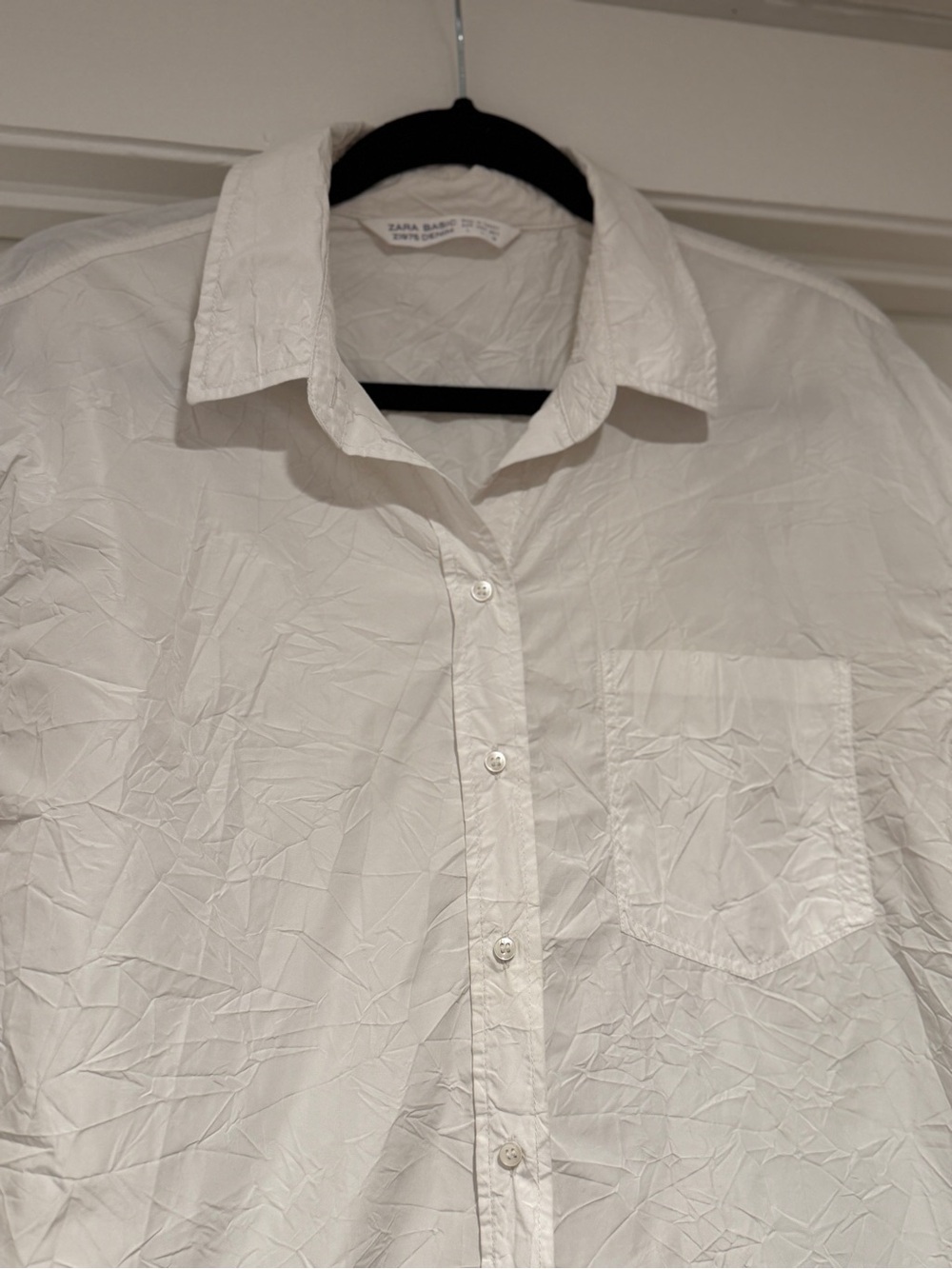 Zara Basic Z1975 White Long Sleeve Button Up Blouse - Intentionally Wrinkled - Picture 3 of 4
